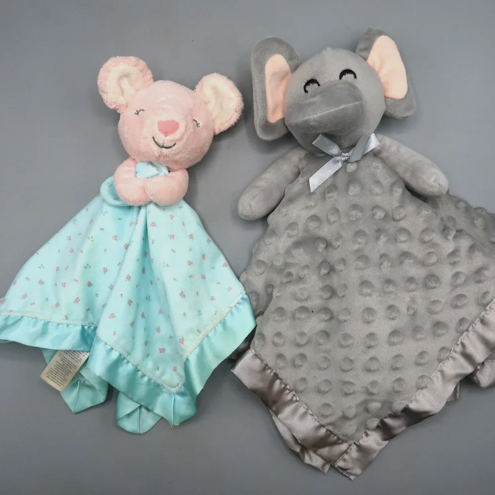 Pro Goleem Gray Elephant & Pink‎ Mouse Carters Lot Lovey Security Blanket Silky